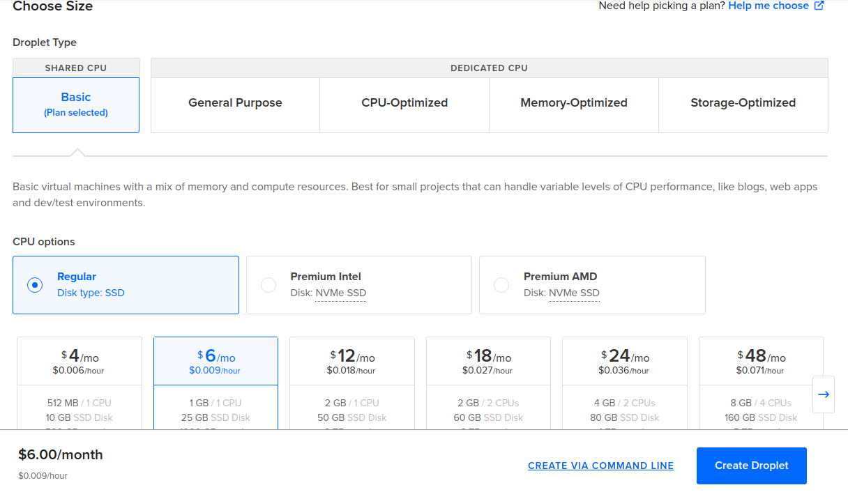 DigitalOcean VPS size