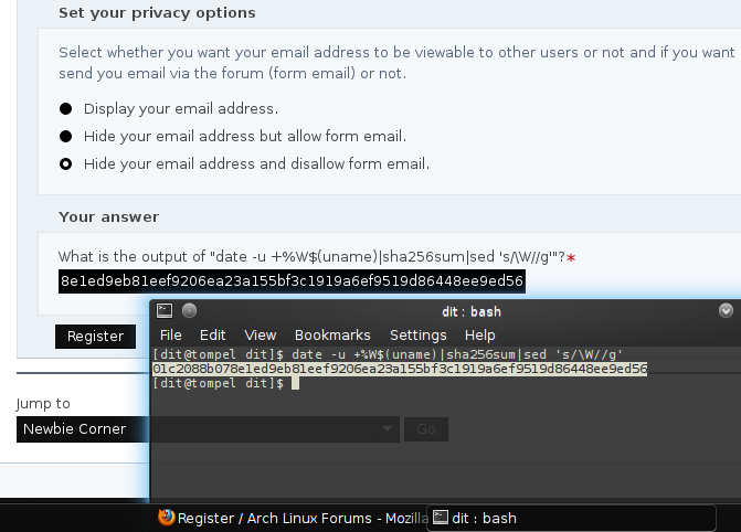 Security question Arch Linux forum registration in 2011