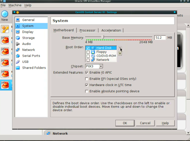 VirtualBox Boot Order