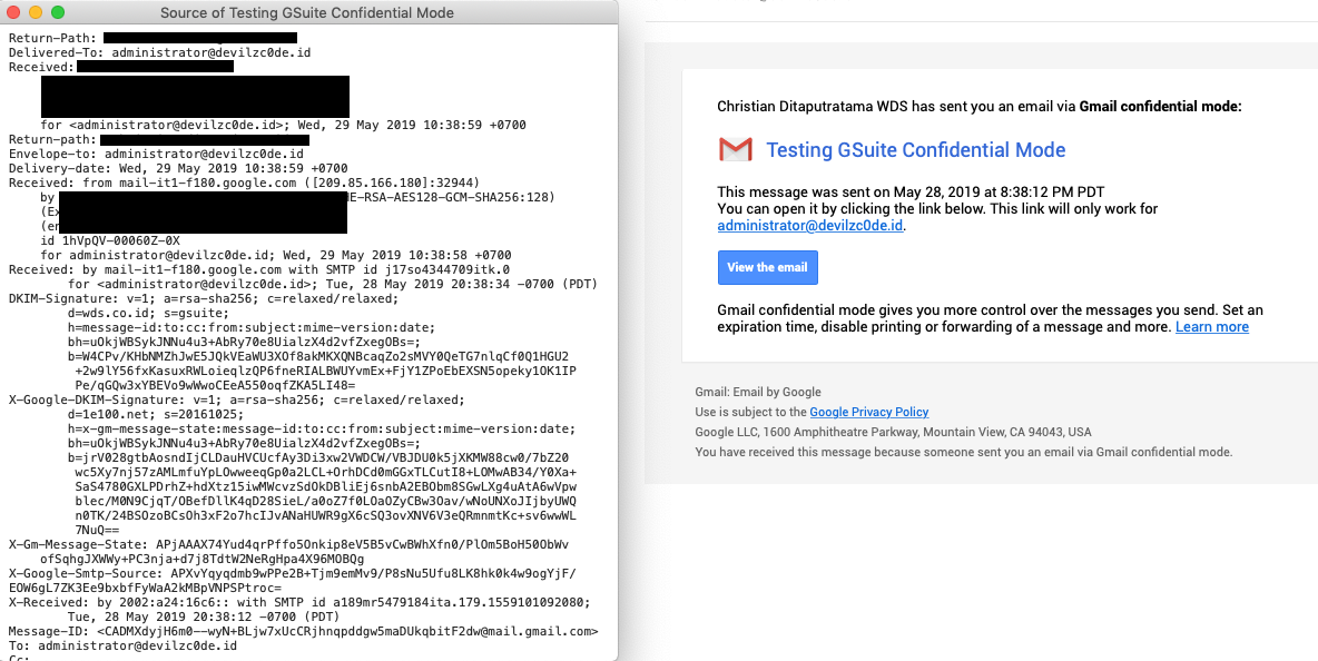 Google confidential mode message