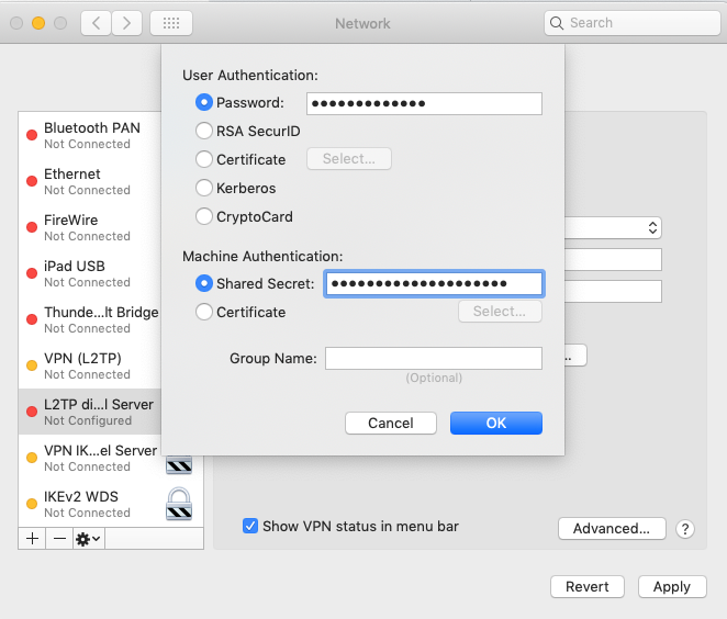 L2TP MacOS setting 1